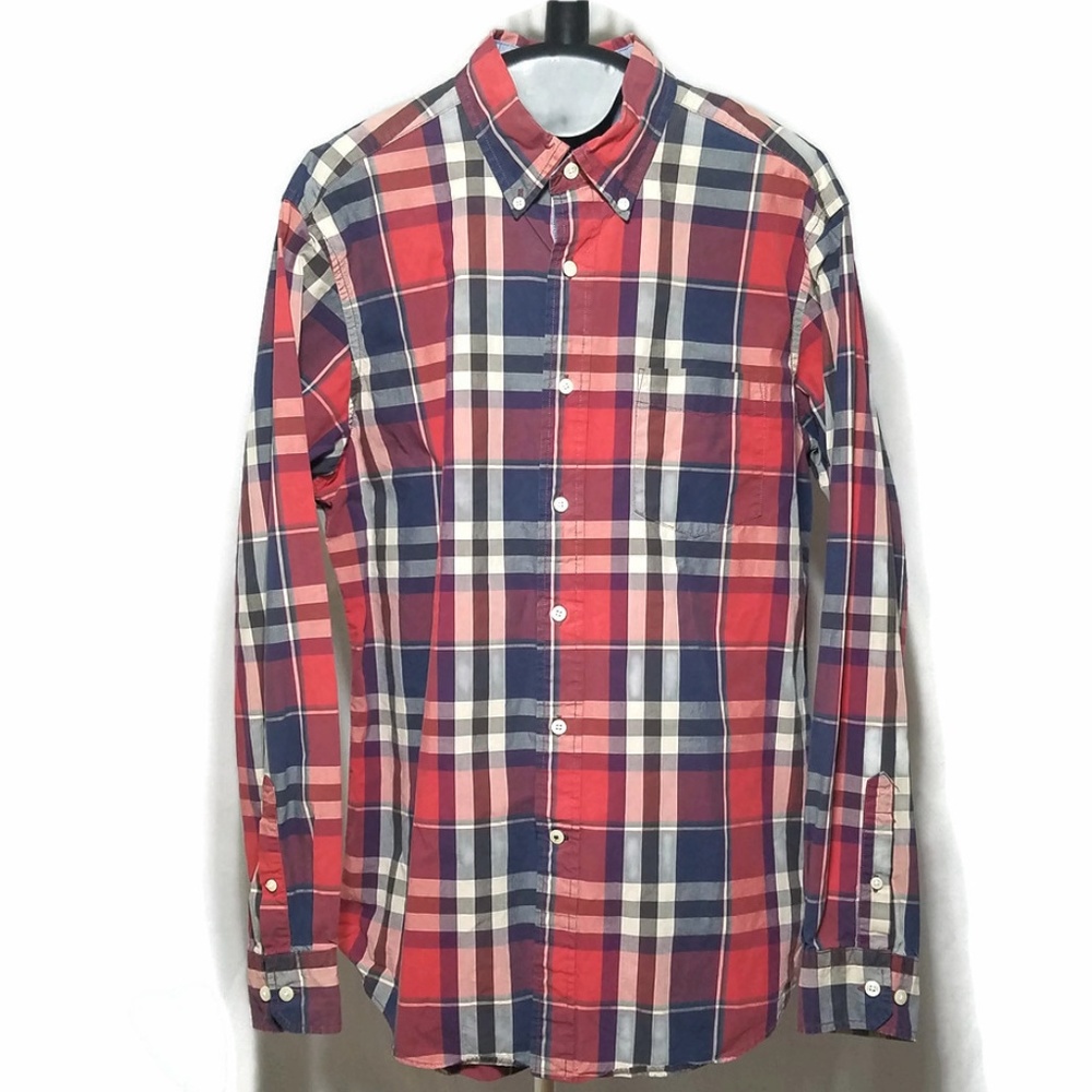 Nautica Red White Blue Plaid Button Down Shirt